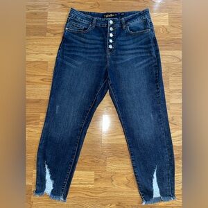 Indigo Rein Curvy Button Fly Cropped Raw Hem Jeans Juniors 15 Waist 31 Length 25